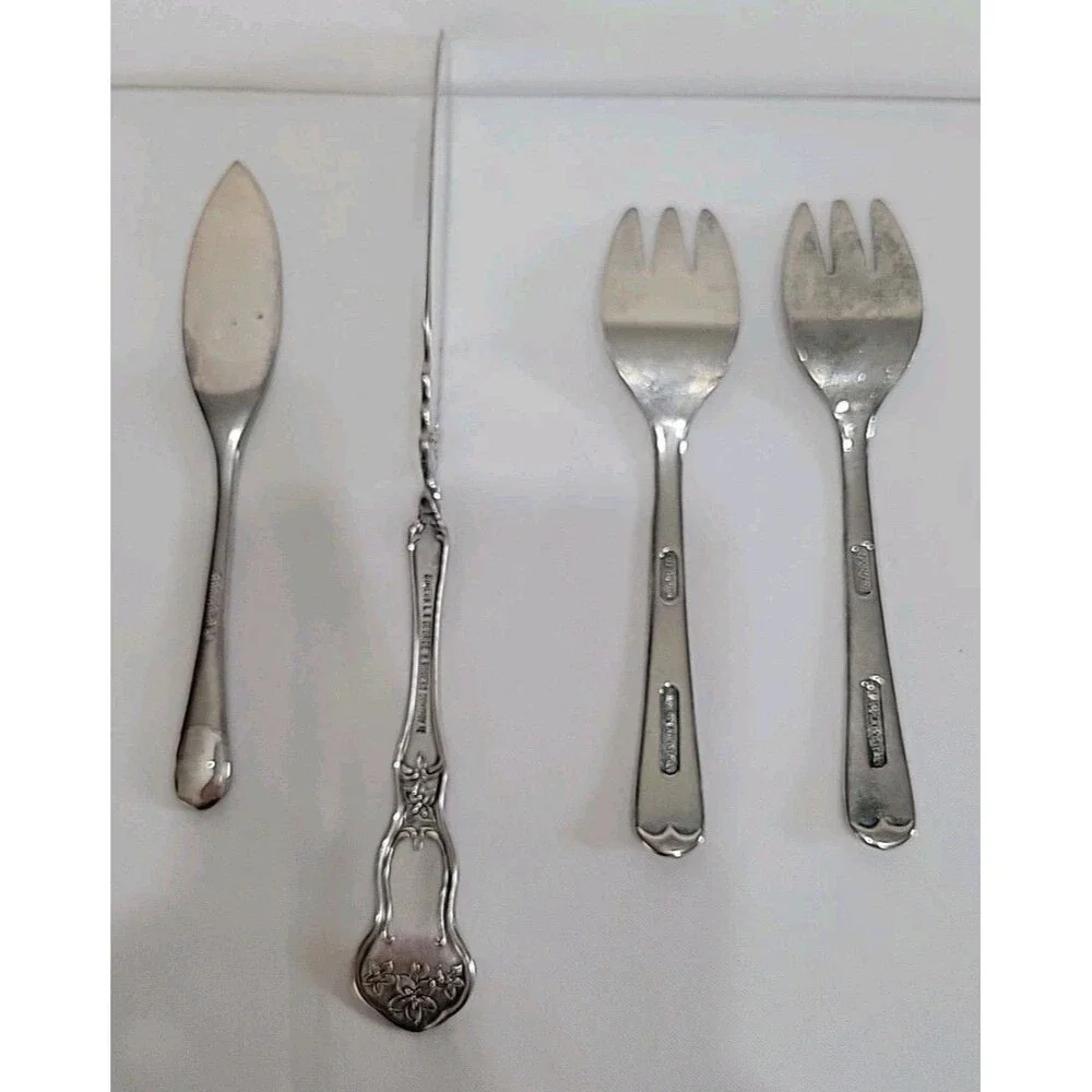 (5) Vintage Silverplate Serving Utensils Lot 4pc Charcuterie Set Rogers Leonard